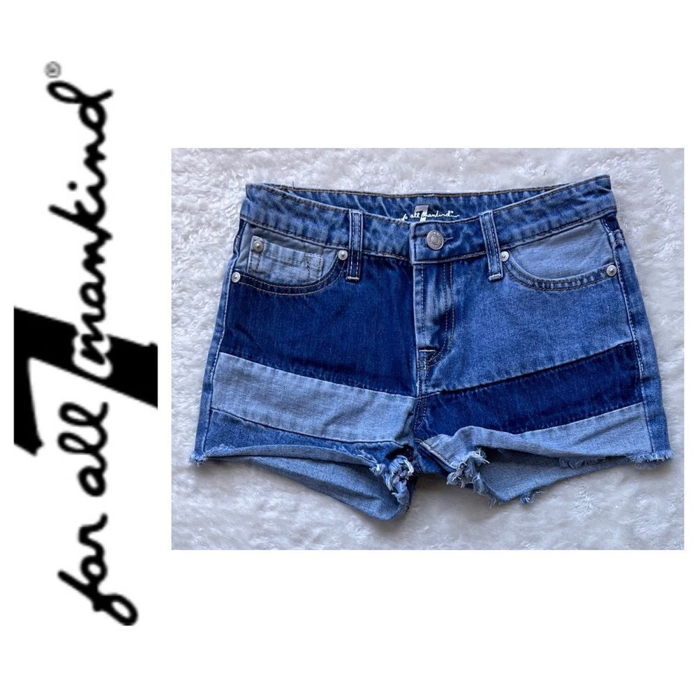 7 For All Mankind 7FAM Girls Patchwork Raw Hem Cutoff Denim Short, Size 14